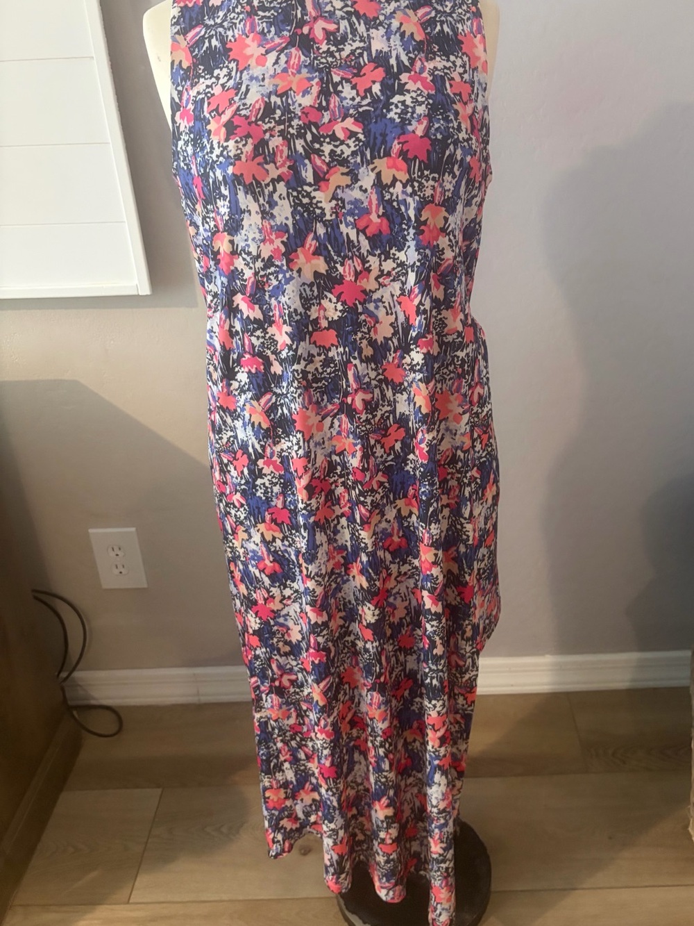 BCBGMaxAzria Navy, Pink and Cream Floral Maxi Dress